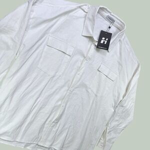 New Hawalili Button Down Shirt Men XL White Textured Flap Pocket Vacation Cruise